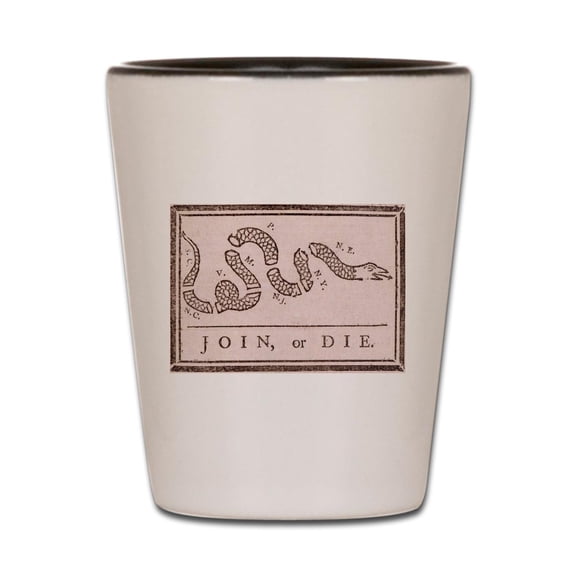 CafePress - Join Or Die - White/Black Shot Glass, Unique and Funny Shot Glass