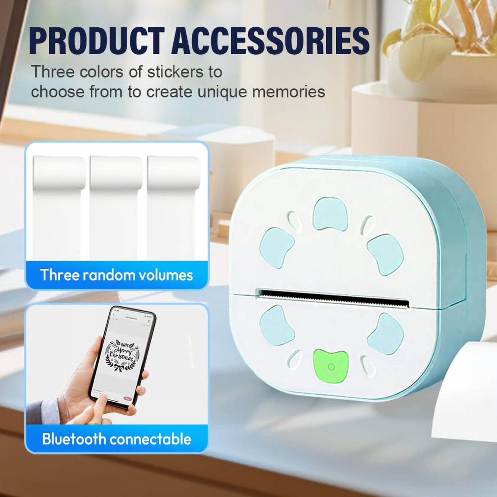 ZOURIH 1 Pack Sticker Printer, Mini Printer, Bluetooth Portable Sticker Maker, Print Pod Inkless Thermal Printers for Phone Notes, Journal, DIY