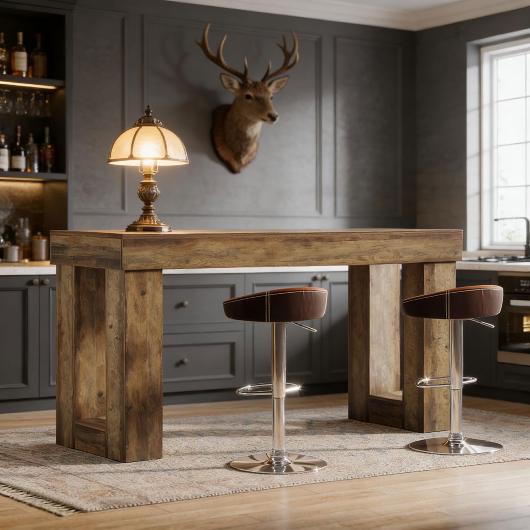 MAYEERTY 63" Industrial Bar Table, Bistro Pub Table with Hollow Base, Counter Height Table for Home Bar, Kitchen and Living Room