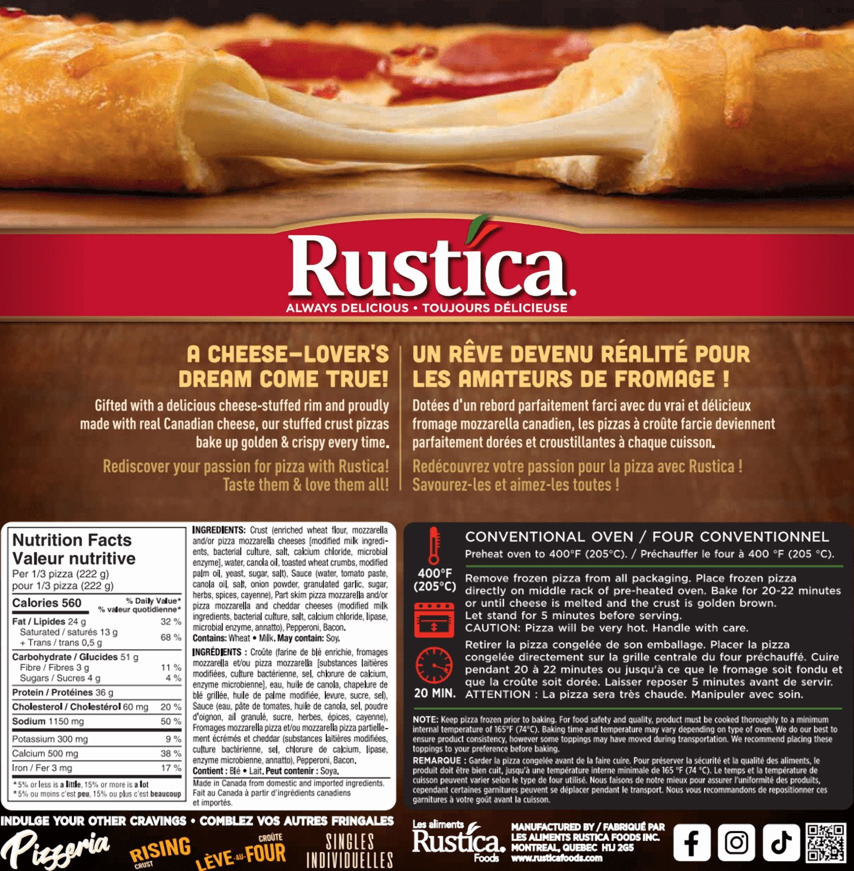 Rustica Stuffed Crust Pepperoni and Bacon Pizza 665 G Frozen, Rustica Stuffed Crust Pepperoni & Bacon Pizza
