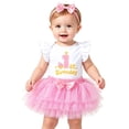 thumbnail image 3 of Tiijoy Baby Girls 1St Birthday Outfits Flutter Sleeve Romper Tutu Skirt Headband 3Pcs Set, 3 of 4