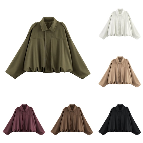 Women's Suede Bomber Jacket Lapel Collar Pilot Coat Oversized Motorcycle Jacket Outwear