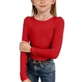 thumbnail image 2 of UACY Girls Long Sleeve Shirt Ribbed Stretchy Crew Neck Cute Pullover Tops Kids Toddler Summer Soft Slim T Shirt Clothes (Red, 7-8 Years), 2 of 7