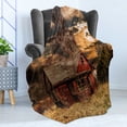 thumbnail image 4 of Scenery Soft Flannel Fleece Blanket, Scary Horror Movie Themed Abandoned House in Pale Grass Garden Sunset Photo Print, Cozy Plush for Indoor and Outdoor Use, 70" x 90", Multicolor, by Ambesonne, 4 of 5