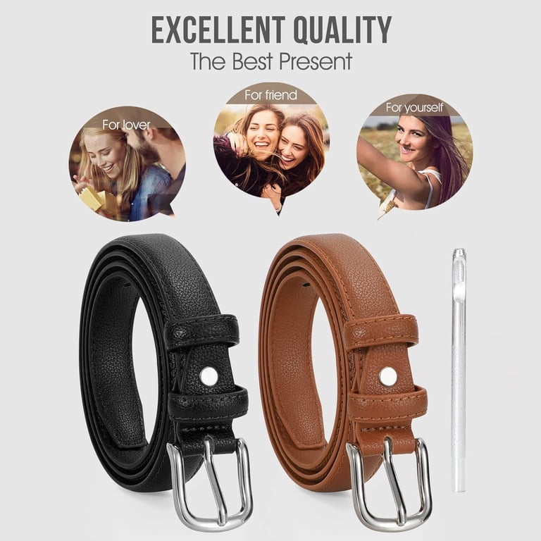 8871 Women’s Belt Skinny Leather Solid Color Pin Buckle Simple Waist For 2 Pack Womens Skinny Leather Belt Solid Color Waist Belt  main image 3