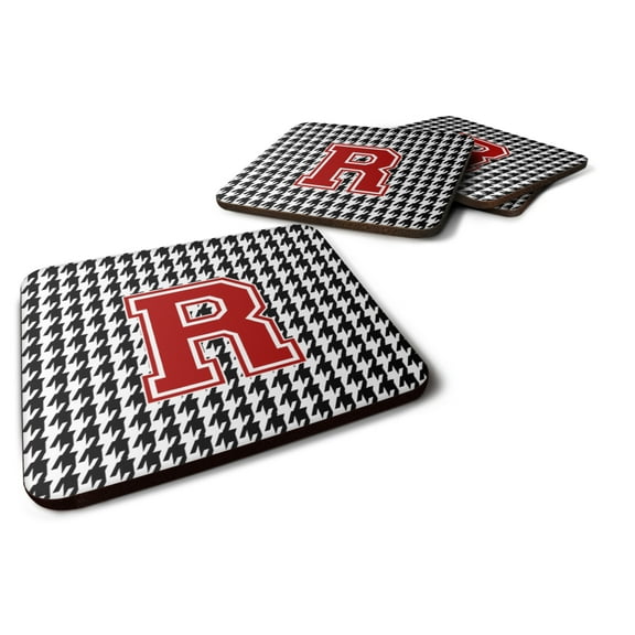 Letter R Monogram - Houndstooth Black Foam Coaster Set of 4