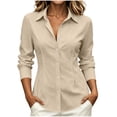 thumbnail image 2 of IUYRTFE Women Lapel Collar Button Down Long Sleeve Shirt for Casual Office Daily Wear, 2 of 6