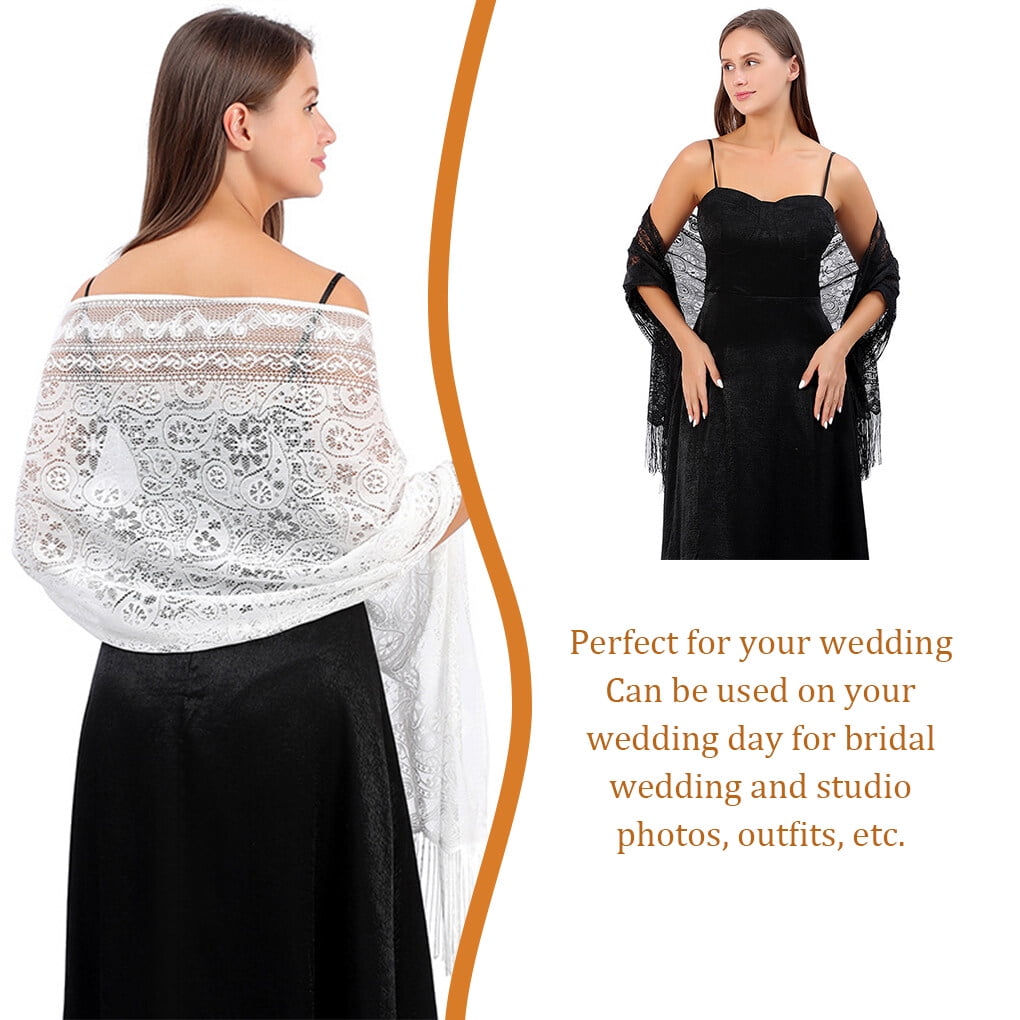 Women Solid Party Evening Shawl Elegant Scarf Lace Sheer Hollow Tassel Bridal Vintage Clothes Wedding Shawls Sleeveless Dresses Black Walmart