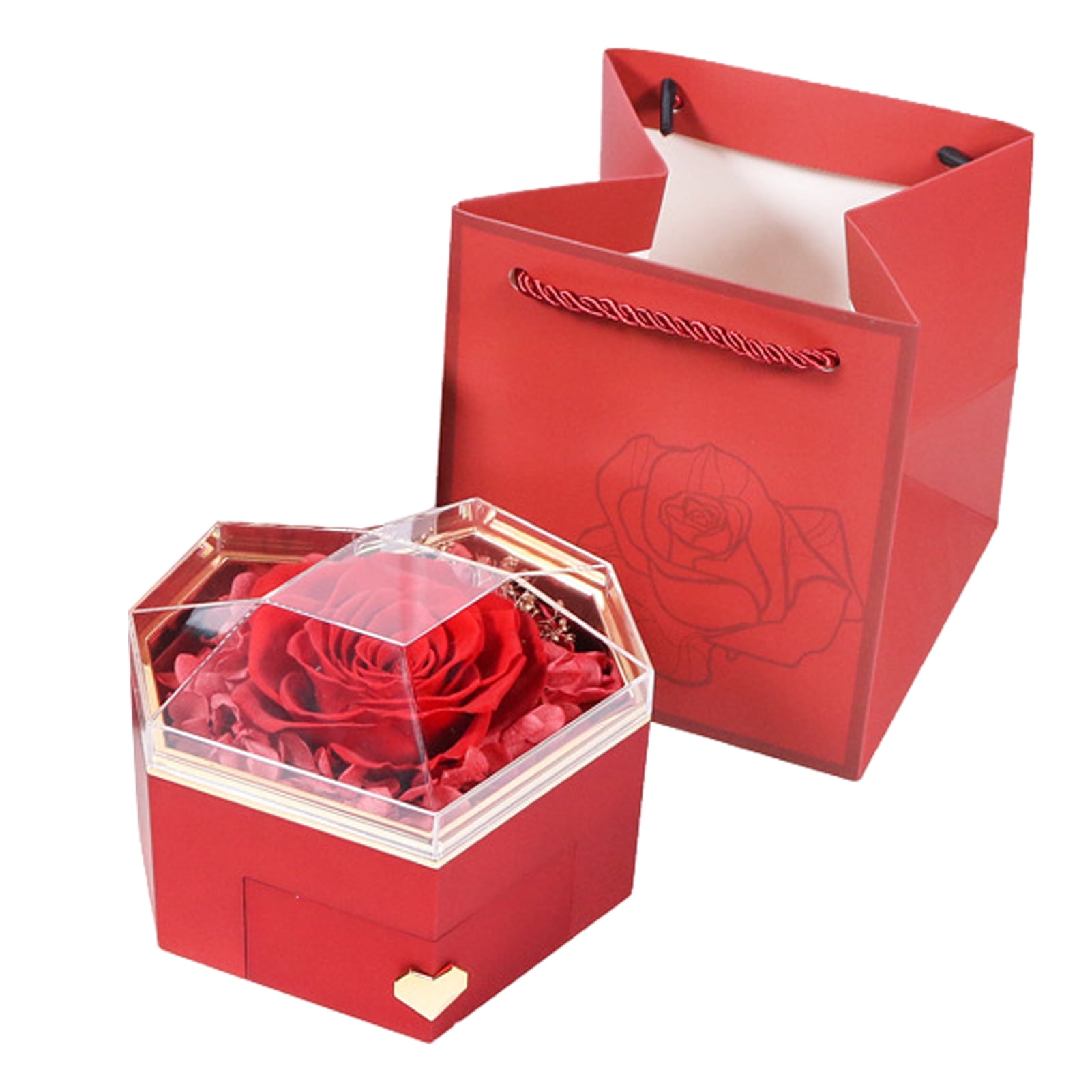 Pebbuoy Eternal Rose Necklace Box Gift Acrylic Jewelry Drawer Box Preserved Roses Christmas Jewelry Case Mother Day Jewelry Box