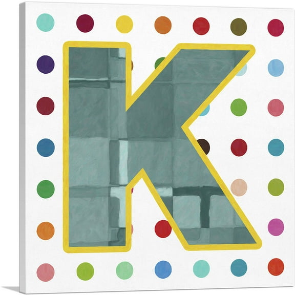 ARTCANVAS Fun Polka Dots Letter K Canvas Art Print - Size: 12" x 12" (0.75" Deep)