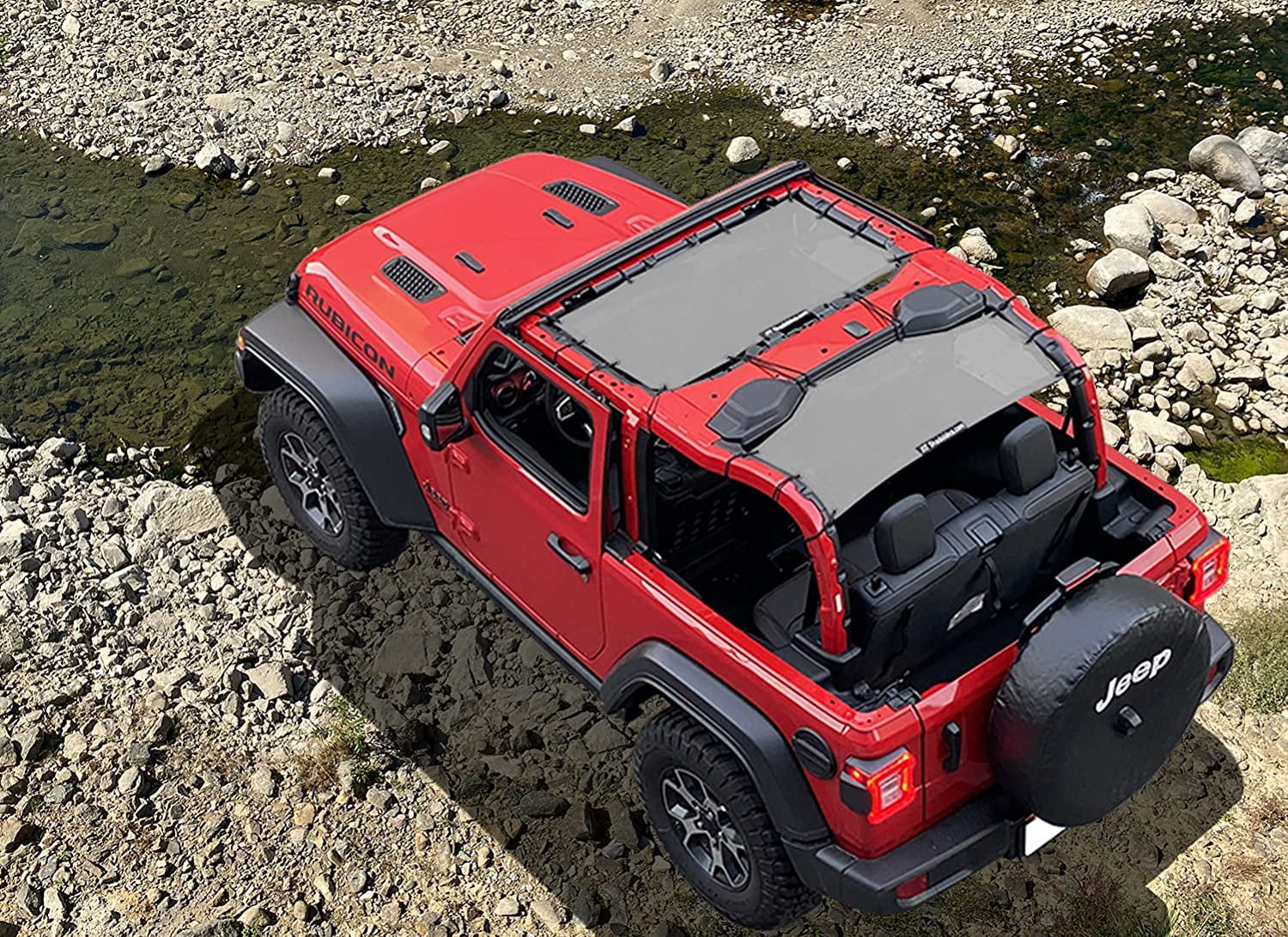 Shadeidea JL Sun Shade for Jeep Wrangler 2 Door Top Sunshade ( 2018 - Current ), Front & Rear - Gray Mesh Screen Wrangler Cover, UV Blocker with Grab Bag Pouch - 10 Years Warranty
