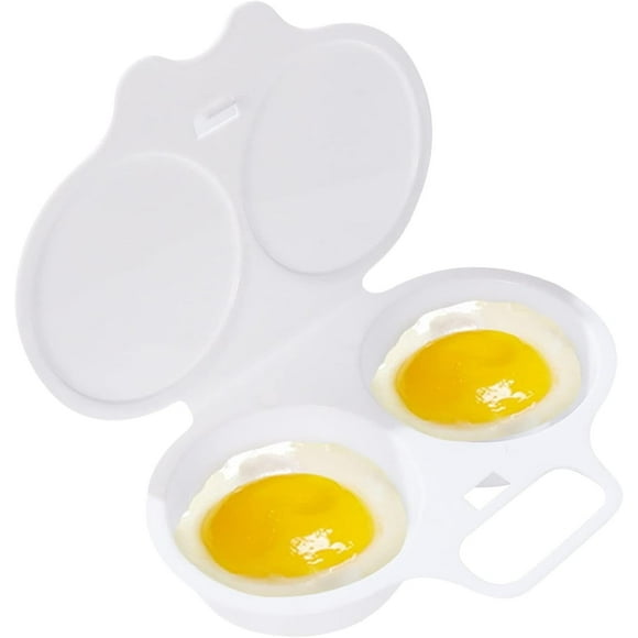 Egg Poacher, Microwave Egg Boiler Poacher, Microwave Egg Poacher, 2 Cavity Nonstick Poached Egg Maker With Lid, Egg Poacher Microwave Egg Cooker, Double Drain Poached Egg Cups, 5*1.9in, White