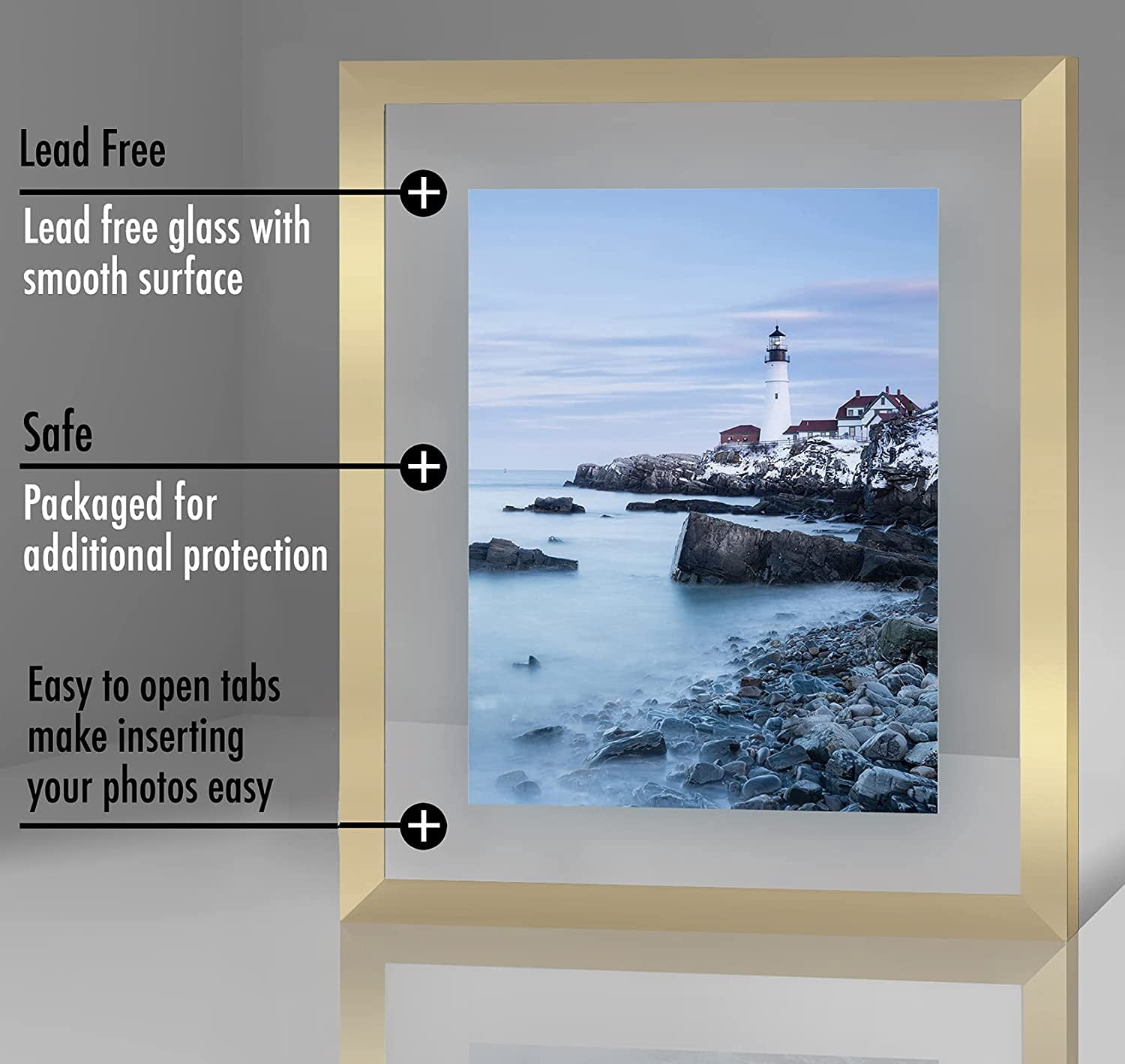 Americanflat 11x14 Floating Frame, MDF wood and polished glass, portrait and landscape floating effect, Gold