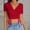 Red, variant on ALLLIST Womens Tops Crop Short Sleeve Summer Blouse Solid Red Trendy With Drawstring Pullover Ladie's Tops