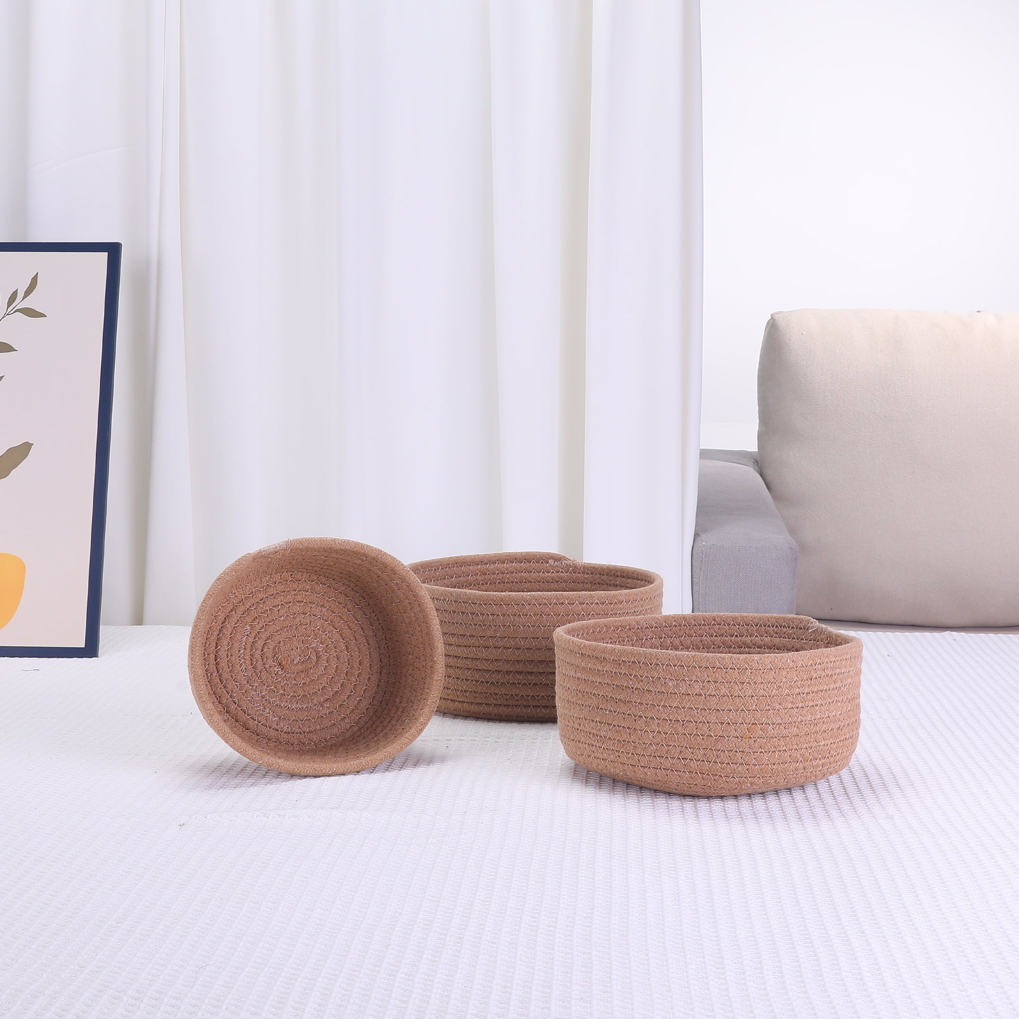 Unique Bargains Round Woven Storage Basket Small Storage Bin for Home Decor Brown L