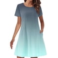 thumbnail image 2 of Sakmal Summer Dresses for Women 2024 Trendy Crew Neck Mid-Length Blue Gradient Short Sleeve with Pocket Loose Fit Basic Shift Dress, 2 of 5