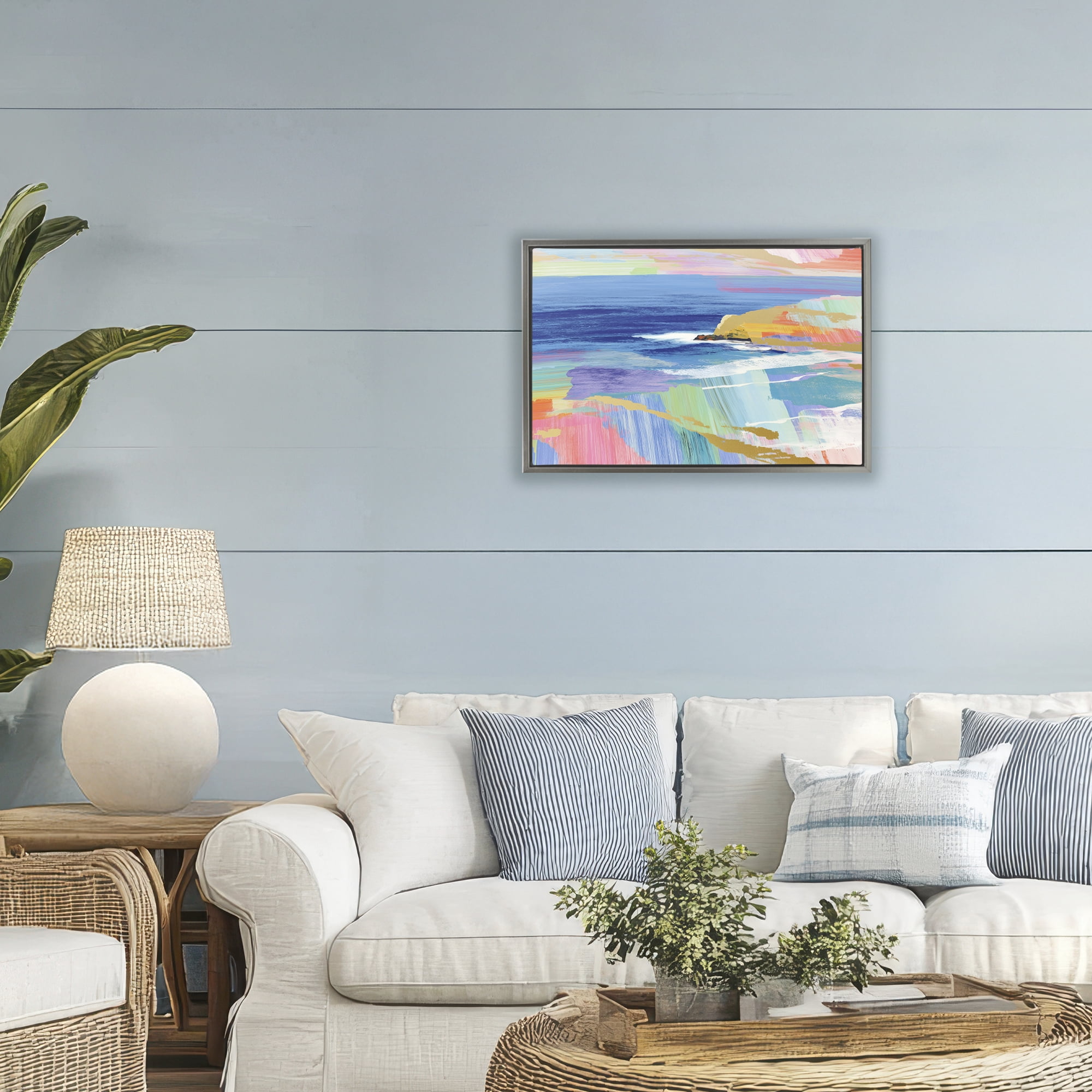 Stupell Industries Hawaii Coastline Abstraction Gray Framed Floater Canvas Wall Art, design by Chromatic Storm Studio