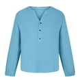 thumbnail image 3 of AherBiu Hauts à Manches Longues pour Femmes Blouse en Coton et Lin Demi-Boutonnage Col en V Hauts de Sortie pour Femmes, 3 of 5