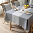 thumbnail image 3 of SAYDY Rectangle Square Tablecloths Knitted Embroidery Textured Tassel Cotton Linen Decorative Oblong Table Cover for Kitchen Dining Room Picnic (55x118 Inch,Grey), 3 of 6
