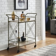 Angle View: Weston Home Romilly Bronze Finish and Wood Double-Cross Bar Cart
