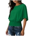 thumbnail image 1 of T-shirt Décontracté Surdimensionné à Manches Courtes Col Rond Smocké Couleur Unie Coupe Ample, 1 of 3