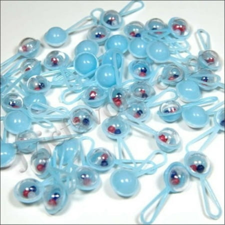 48 Pcs Mini Rattles Baby Shower Favor Light Blue Boy Decor
