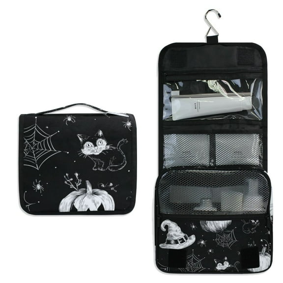 Travel Hanging Toiletry Bag Home Cosmetic Organizer Makeup Bag White Silhouettes Of Pumpkins