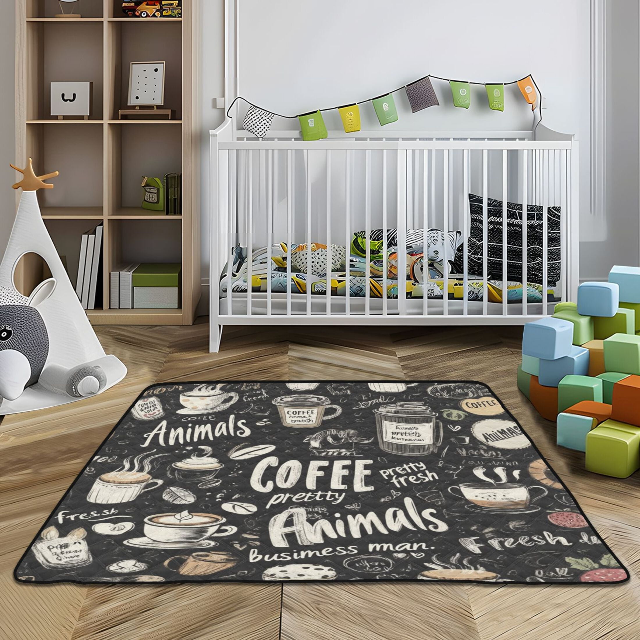 WOBOGO Coffee Picture Baby Playmats Extra Large Waterproof Rollable Activity Pads for Toddlers 50×50inch