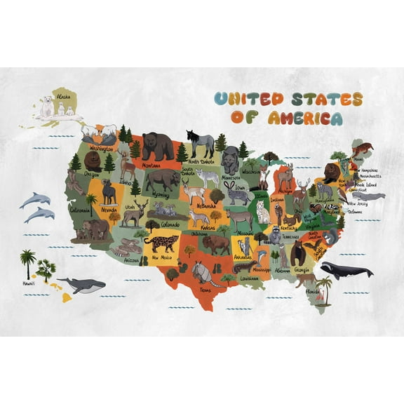 Marmont Hill America's Animal Map Canvas Wall Art