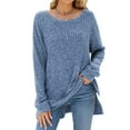thumbnail image 1 of GigrtiJin Women's Knit Ribbed Sweaters Blouses Long Sleeve Round-Neck Side Slit Shirts Solid Color Casual Basic Tops, 1 of 2