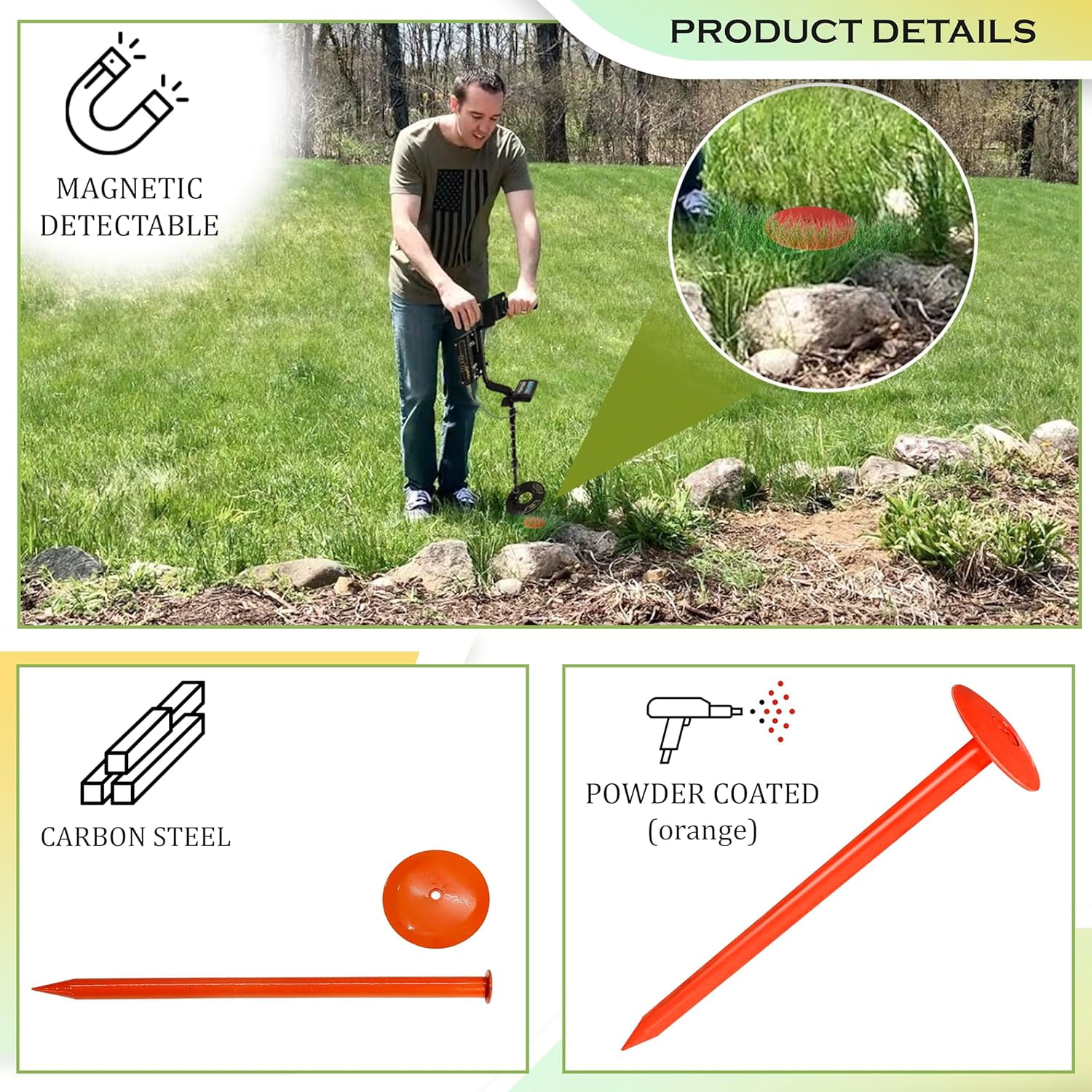 FEBTECH - Septic Tank Marker - 2.3" x 7" - Suitable Property line Markers for Protecting Your Septic Tank and Property Boundary with Solid and Sturdy Survey Stakes - Pack of 6 Pcs