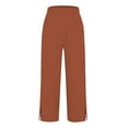 thumbnail image 4 of Women's Pants Fashion Casual Pants For Women Solid Straight Solid Elastic Long Drawstring Linen Waist Cotton Casual Button Slit Trouser Legs, 4 of 5
