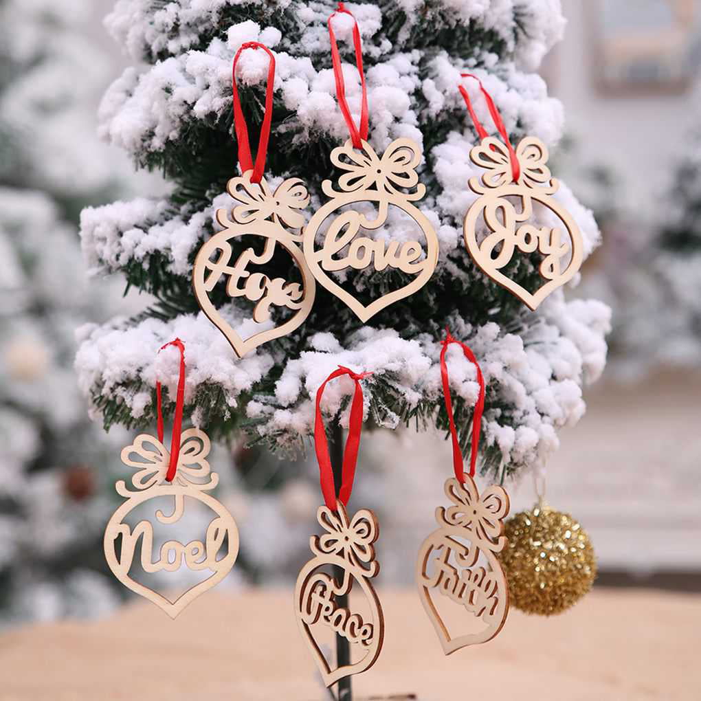 kisshes Wooden Ornament Hollow Letter Tree Hanging Tags Christmas Decorations Furniture Stickers 