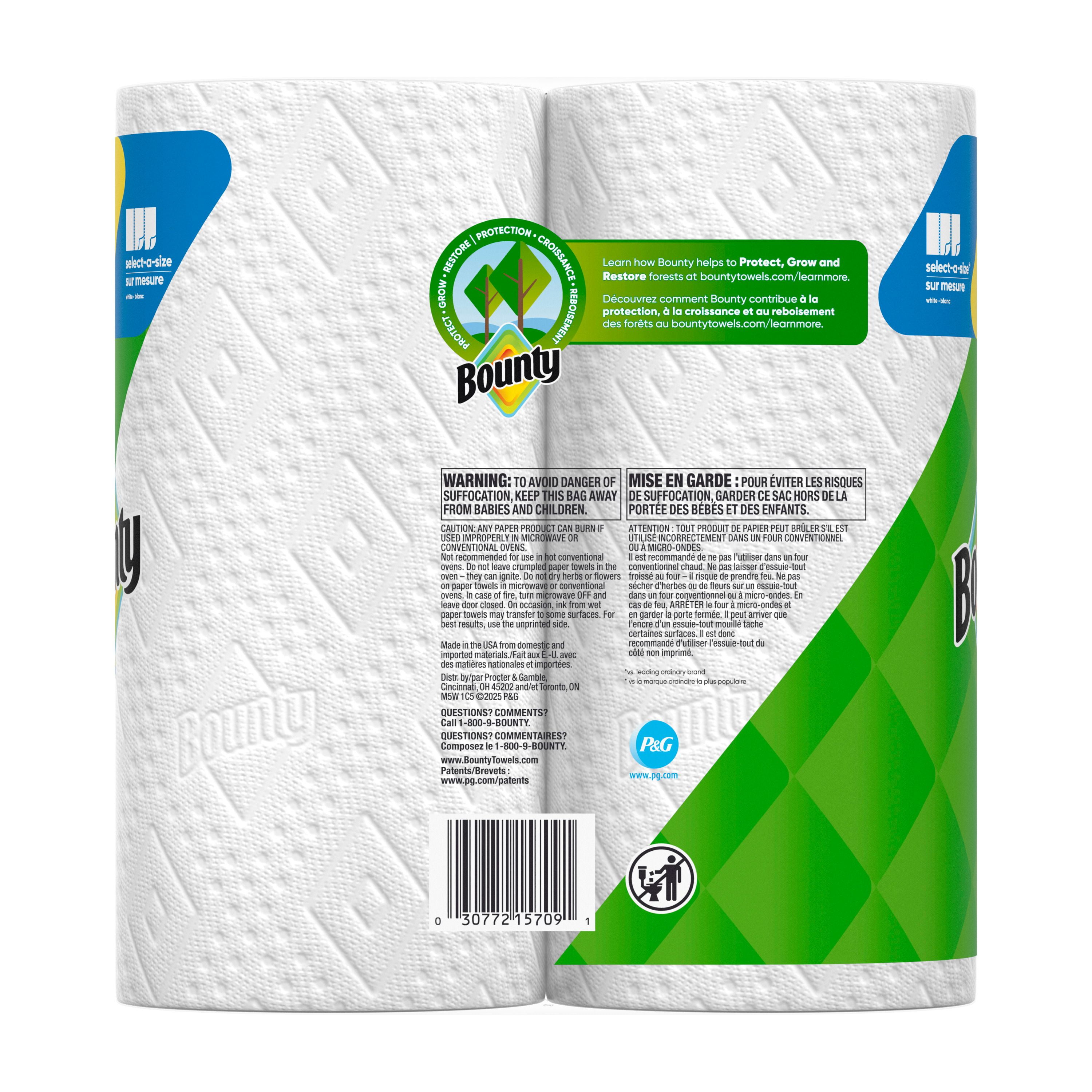 Essuie-tout Bounty Sur mesure, blanc, 2 rouleaux doubles par rouleau