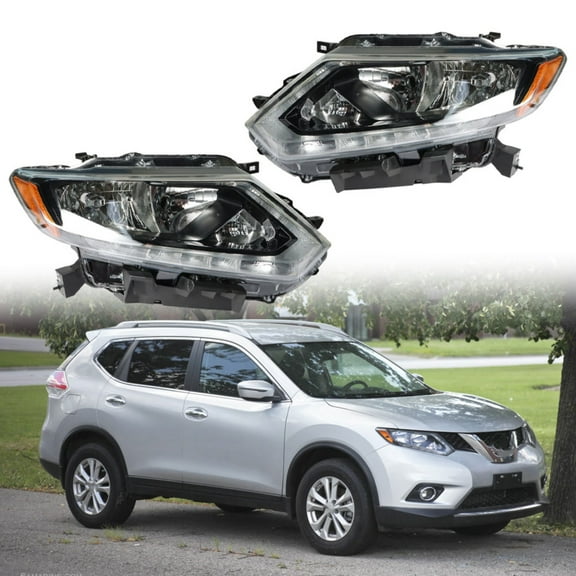 SEBLAFF Left&Right Headlight Headlamp w/LED DRL Halogen For 2014-2016 Nissan Rogue