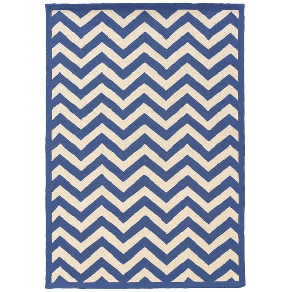 Riverbay Furniture 5' x 7' Hand Hooked Chevron Wool Rug in Navy
