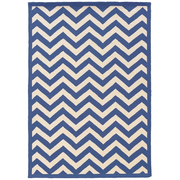 Hawthorne Collection 5' x 7' Hand Hooked Chevron Wool Rug in Navy
