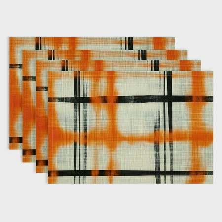 

Fenyluxe Orange Black Buffalo Plaid Halloween Place Mats 4 pcs Halloween Kitchen Dining Table Decoration for Indoor Outdoor Home Party Decor 18x12in