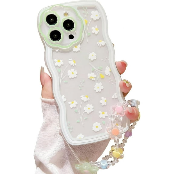 Compatible with iPhone 12 Pro Max case Cute Transparent Flower Pattern Mobile Phone case, Flower with Wrist Strap Design, Soft TPU Shock Protection, Suitable for Women and Teenage Girls.