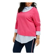 TOMMY HILFIGER Womens Pink Long Sleeve Collared Blouse Plus 2X