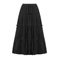 thumbnail image 6 of RUTAYY Fashionable Women Beach Vacation Layered Ruffle Hem Long Skirt Hollow Gathered Cake Skirt Solid Color Flowy Swing Pleated Beach Skirts, 6 of 7