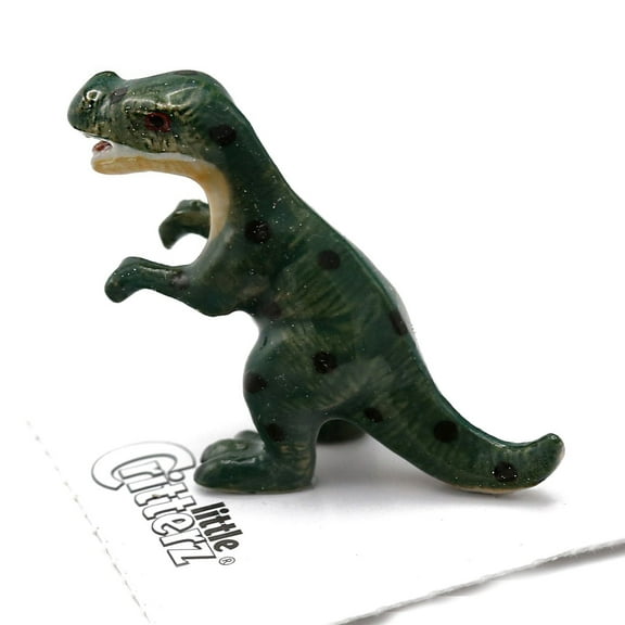 Little Critterz Green Tyrannosaurus Rex "Bones" Hand-painted - Home Decor Animal Decorative Figurine Birthday Gift - Miniature Porcelain Figurine