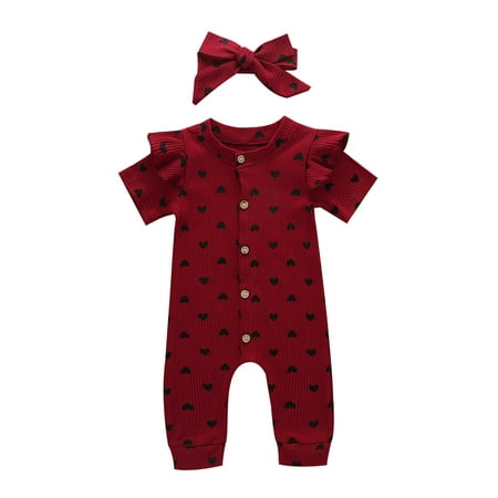 

ketyyh-chn99 Valentines Day Rompers for Baby Girl Day Baby Print Hearts Jumpsuit+Headbands Romper Valentine s Ruffles Girls Girls