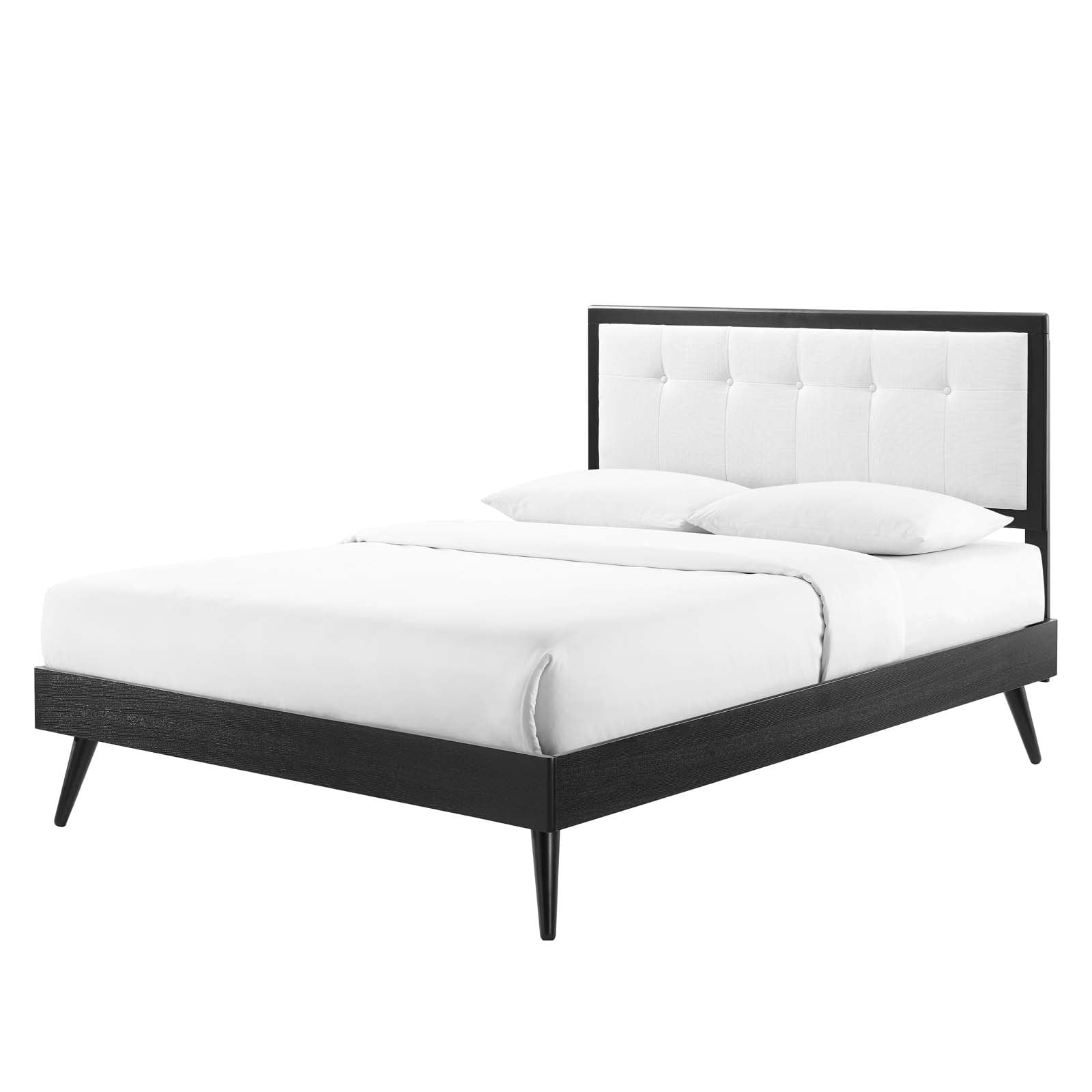 Platform Bed Frame, King Size, Wood, Black White, Modern Contemporary