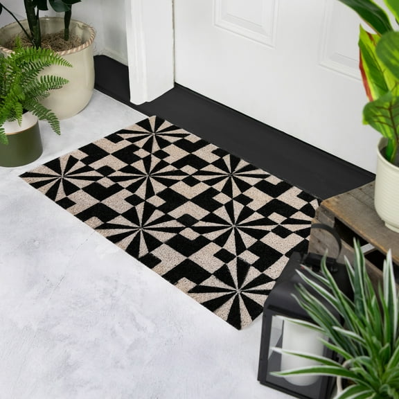 Northlight Black and Gray Abstract Rectangular Doormat 18" x 30"