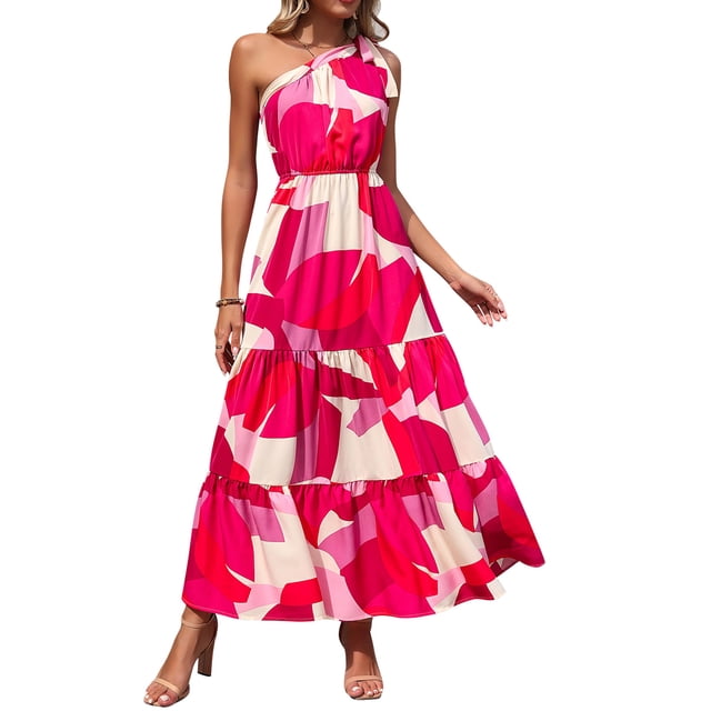 Vestido PRETTYGARDEN Maxi Floral Rojo y Blanco con Hombro Descubierto Talla L