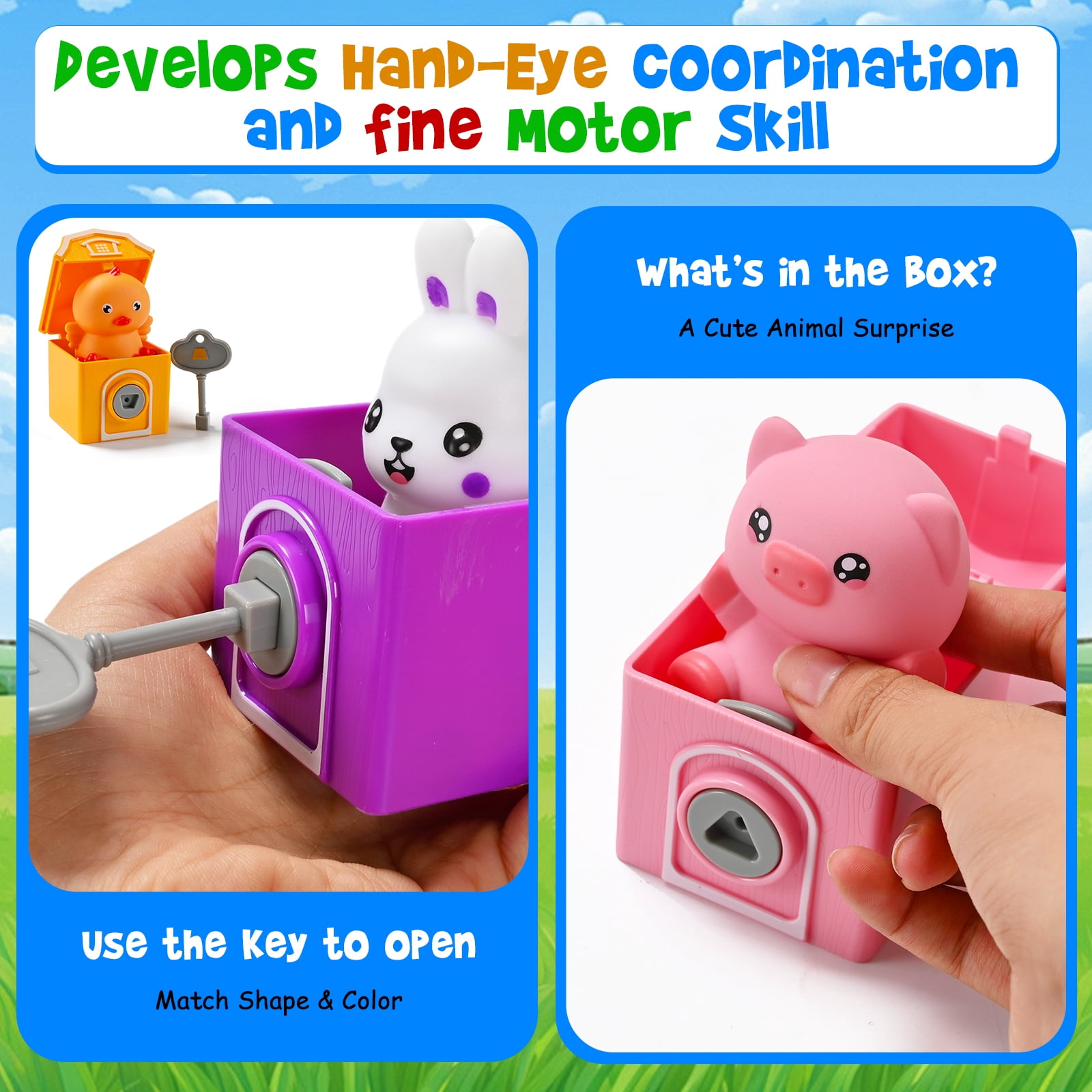 IYHN Farm Train Learning Toy, Counting, Matching & Sorting Montessori Learning Animal Set Including 9 Farm Animals and 1 Farmer, Easter Christmas Birthday Gift for for Toddlers