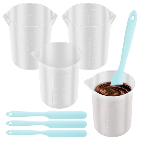 Austok Silicone Chocolate Melting Cup Set with 4 Silicone Measuring Cups 8.45oz 11.83oz and 4 Scrapers Heat Resistant Baking Tools for DIY Chocolate Butter Cream Mixing