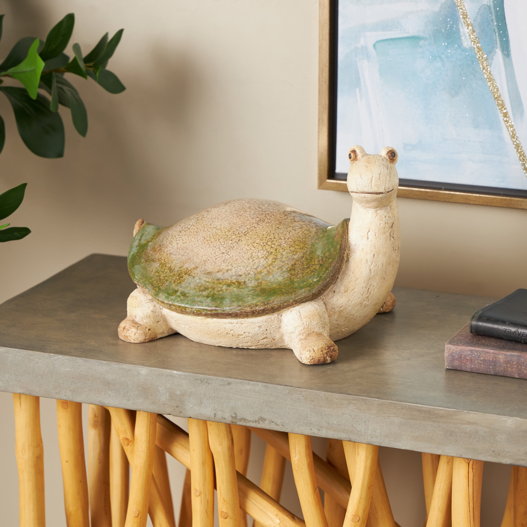 DecMode 8" Turtle Garden Sculpture with Green Shell