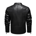 thumbnail image 3 of Men's Racing Apparel Contrast Color Coat Stand Collar PU Leather Jacket, 3 of 8